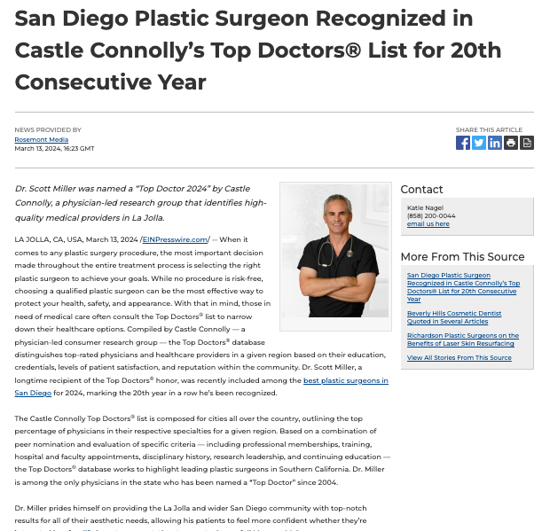 Dr. Scott Miller Included on Top Doctors in San Diego List